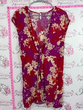Cupshe mini dress or shirt Purple Red Floral Tie-Front Short Sleeve Top
